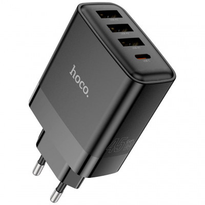 Сетевое зарядное устройство 45W, 3xUSB, 1xTpe-C hoco C127A Intelligent - черный