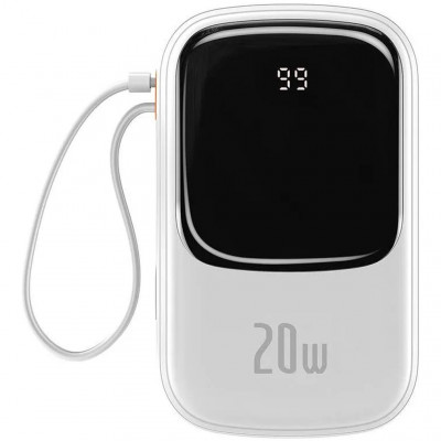 Внешний аккумулятор с выдвижным кабелем Lightning 20000mAh 20W Baseus Qpow Pro PPQD060202 - белый