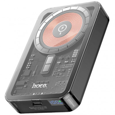 Внешний аккумулятор с Qi 10000mAh PD20W, QC3.0 hoco Q14A Ice Crystal - черный