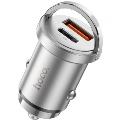 Автомобильное зарядное устройство PD45W, QC3.0 1xUSB-A, 1xType-C hoco NZ10 Handy - серебристый