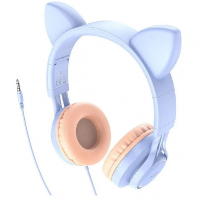Наушники Hoco W36 Cute Cat полноразмерные с ушами - голубой