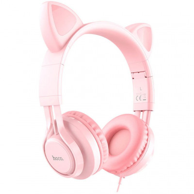 Наушники Hoco W36 Cute Cat полноразмерные с ушами - розовые
