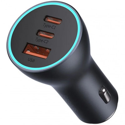 Автомобильное зарядное устройство 65W 2xType-C, 1xUSB-A Baseus CGJP010013 - темно-серый