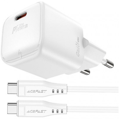 Сетевой адаптер PD20W Gan с кабелем Type-C  Acefast A73 mini - белый