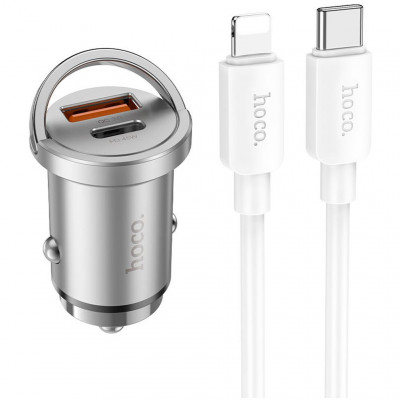 АЗУ PD45W, QC3.0 1xUSB-A, 1xType-C Type-C на Lightning hoco NZ10 Handy - серебристый