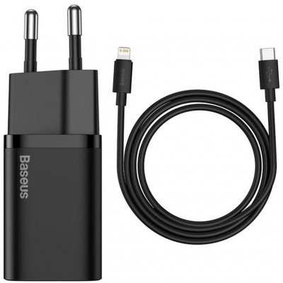 Сетевое зарядное устройство 20W Baseus Super Si QC Type-C на Lightning 1m - черный
