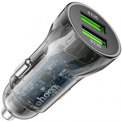 Автомобильное зарядное устройство 20W QC3.0 2xUSB hoco Z47 Transparent Discovery Edition - черный