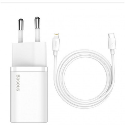 Сетевое зарядное устройство 20W Baseus Super Si Quick Charger 1C + Кабель Lightning 1m - белый