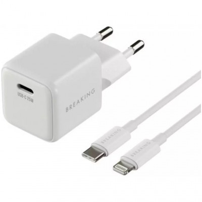 Сетевой адаптер 25W GaN с кабелем Type-C на Lightning Breaking P-10 - белый